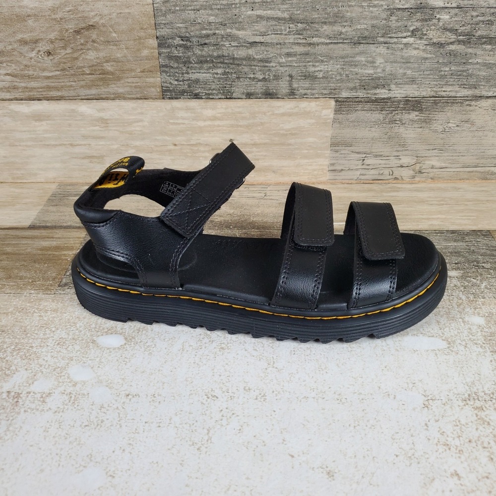 Dr Martens Kids Klaire Sandals Sz 6 Dark Black Hook And Loop Adjustable Straps
